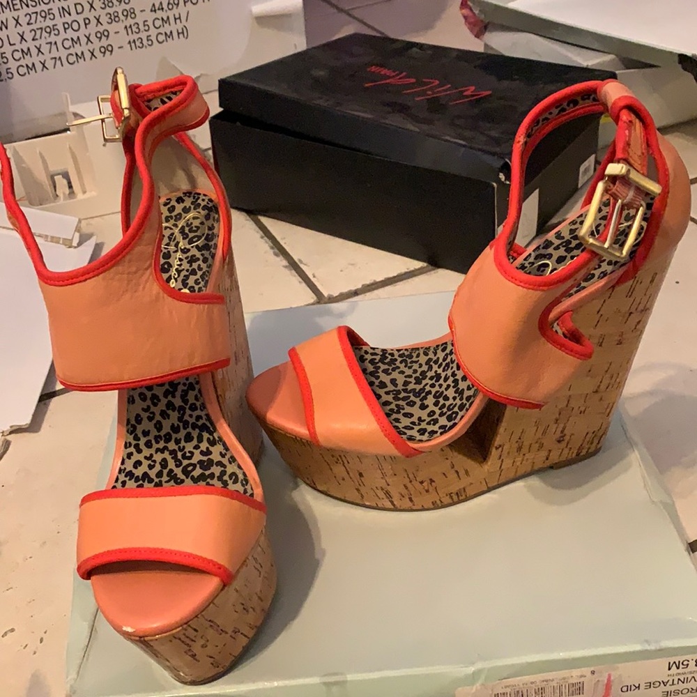 Jessica Simpson wedge heel coral and peache
